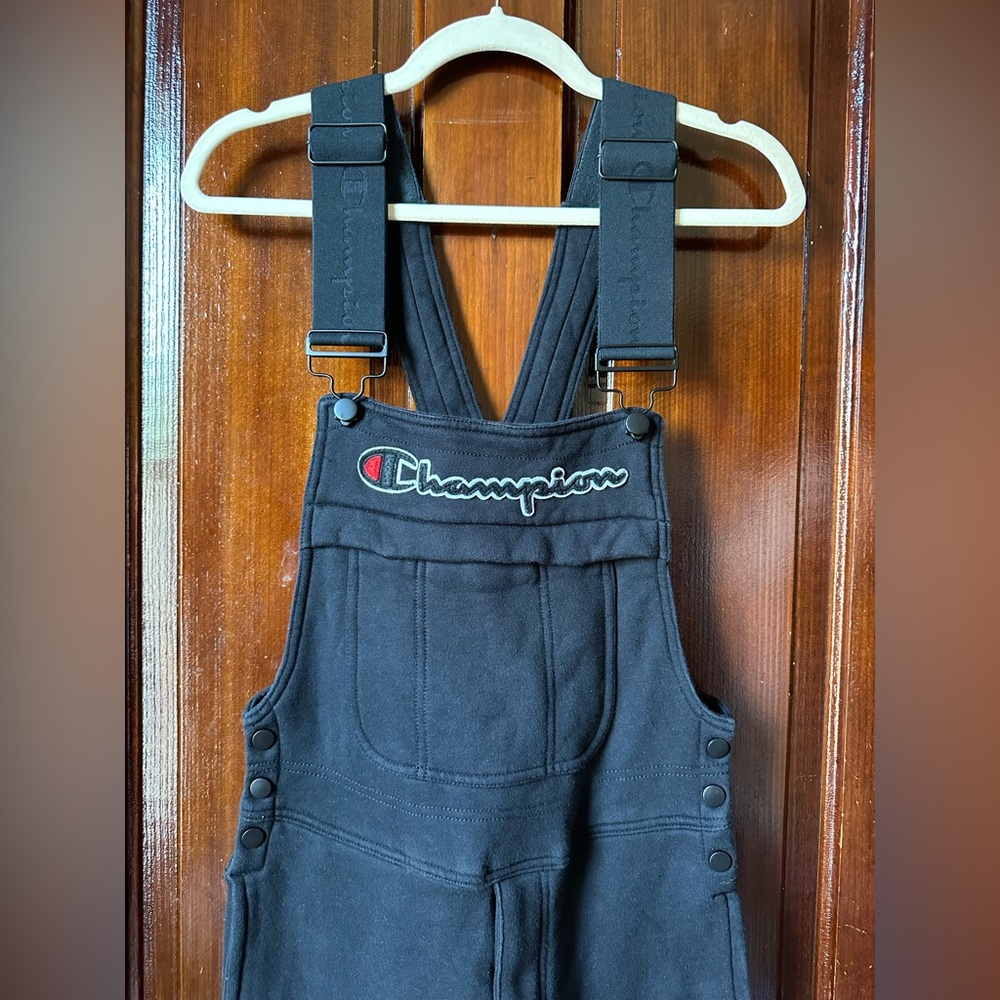 Champion Super Fleece Overalls Mens Sz XS Black Spellout Sweatpants Jogger 30x28 - Picture 3 of 11